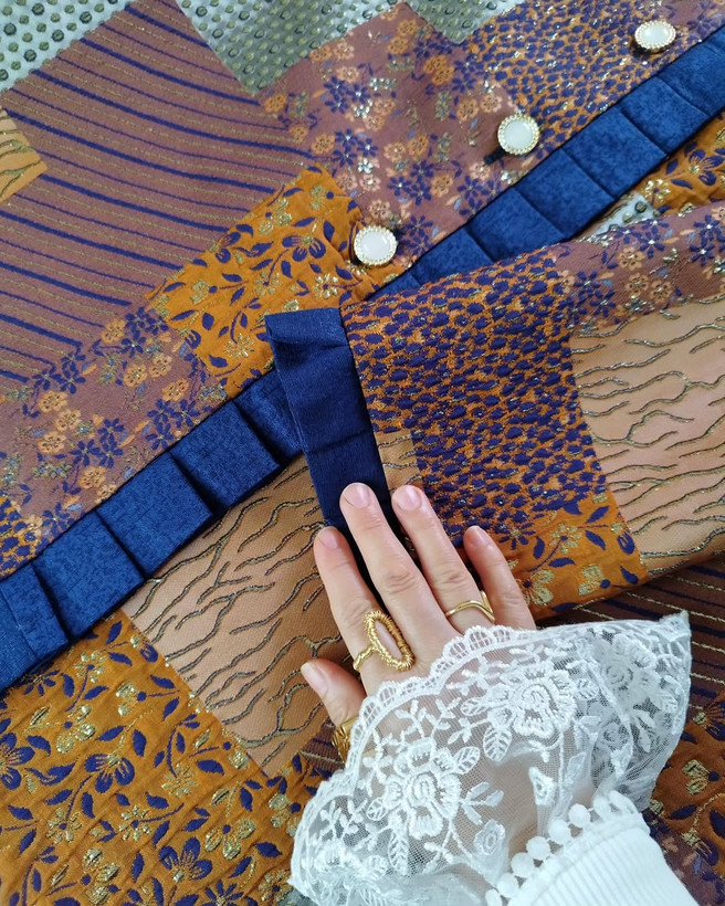 مانتو زنانه مدل چهل تیکه ژاکارد سرمهای